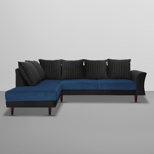 Image of Gratly LHS 4 Seater L Shape Sofa Set for Living Room (Blue Black Colour) Premium Fabric Sofa