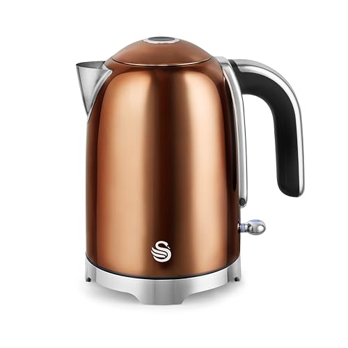 Swan SK19026COP Solace Cordless Kettle Premium Stainless Steel with a High Gloss Finish Fast Boil 360-Degree Base Removable Limescale Filter 1.7 Litres 3000W Copper with Chrome Trim