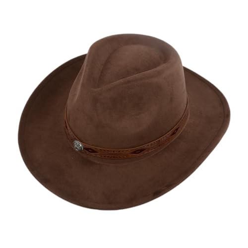 Aegistus Cowboyhut für Damen und Herren, Western-Wildlederhüte, Panamahut, Cowboy-Cowgirlhüte mit breiter Krempe, Western-Wildleder-Cattleman-Cowboyhüte, Braun