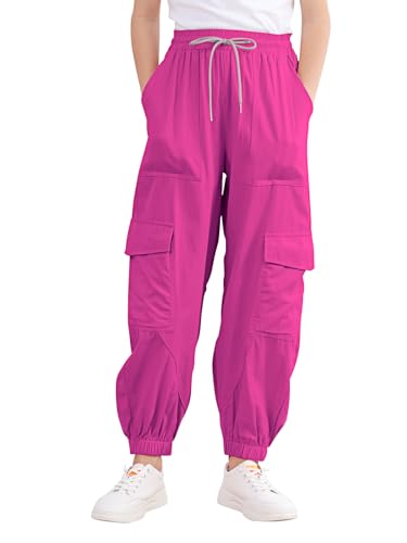 Image of Girls Cargo Pants Elastic Waist Casual Jogger Pants for Girls Streetwear Loose Parachute with Pockets 7-14Years