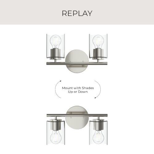 Image of Progress Lighting Replay 13 Inch 2-Light Vanity Light, Transitional, Polished Nickel with Clear Glass Shades, (7.875 inch H x 13 inch W x 6 inch D), P300582-104