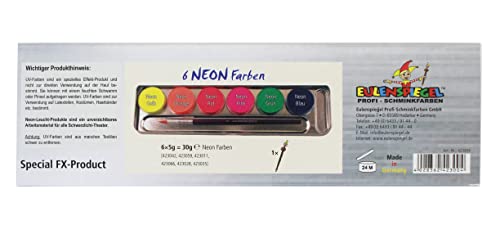 Eulenspiegel 423004 - Palette Di Colori Neon, 6 Colori Uv Da 3,5 Ml, 1 Pennello, Set Per Il Trucco, Carnevale, Festa A Tema - 4
