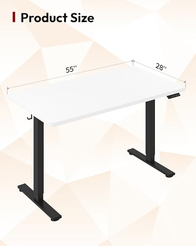 Image of SANODESK Electric Standing Desk 55 x 28 Inches Whole-Piece Desktop Height Adjustable Stand Up Desk w /6-Button Controller Ergonomic Computer Desk for Home Office, Black Frame + White Tabletop