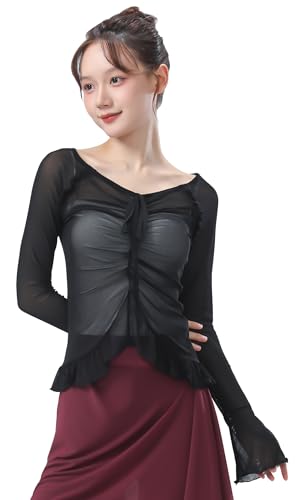 Angcoco Flared Sleeve Mesh Blouse – Stylish and Comfortable Angcoco Flared Sleeve Mesh Blouse – Stylish and Comfortable