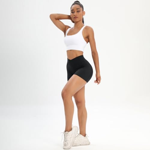 Image of Workout Shorts for Women 2 Pcs Pack Cross Waist Active Gym Spandex Stretchy Yoga Compression with Side Pockets