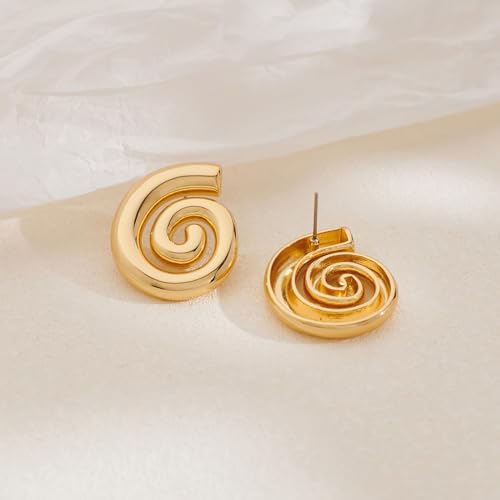 Gold Sliver Statement Earrings for Women - Spiral Swirl Chunky Vintage Stud Earrings, Trendy Jewelry | Summer Beach Jewelry4