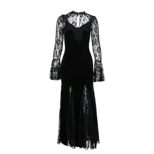 Gothic Langärmliges Spitzenkleid für Hochzeitsgäste, gerüschtes,...