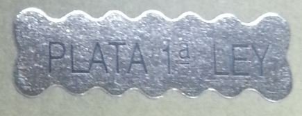 1.000 Etiquetas PLATA 1ª LEY en papel plata mate impresas en negro. Tamaño 20 x 7 mm.