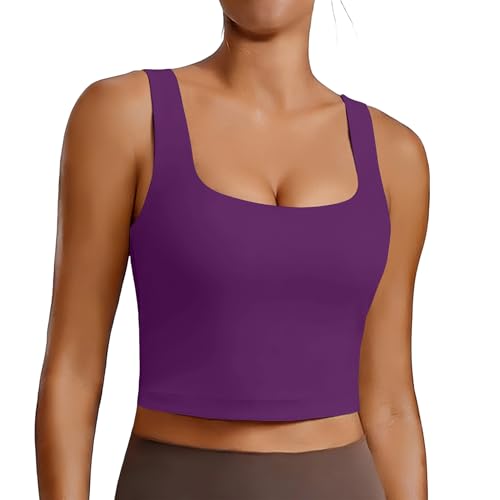 Image of PINSPARK Sports Bra for Women Square Neck Longline Tank Top with Built in Bra