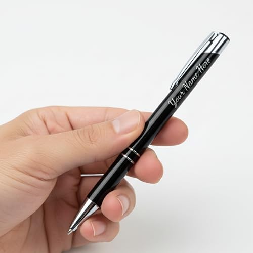 Image of Personalized Name Printed Black Metal Ball Pen | Premium Customized Laser Engraved Pen | Smooth 0.7 mm Tip | Refillable Luxury Writing Pen | Perfect for Corporate Events