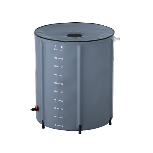 TATIVALO Faltbare Regentonne 200L Regenwassertank mit Deckel & Wasserhahn Regenfass Garten wasserdicht UV-beständig PVC Regenwasserbehälter für Garten Balkon & Camping Dunkelgrau