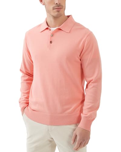 Image of Kallspin Mens 100% Cotton Polo Sweater Long Sleeve Button Down Knit Pullover Relaxed Fit Collared Casual Tops