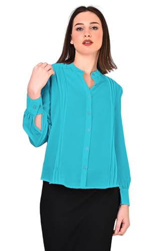 Image of Women's Regular Fit Solid Pleated Cotton Blend Shirts