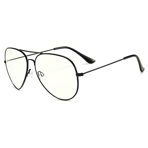 Blaulichtfilter Brille Computerbrille ohne Sehstärke Anti-Blaulicht Gläser UV Schutz Klassische Metallgestell Brille für Damen Herren Schwarz