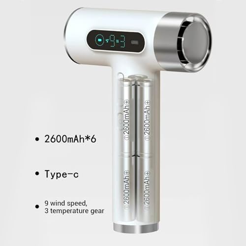Wiederaufladbarer Tragbarer Haartrockner Kabelloser Föhn mit 100000 U/min Hochgeschwindigkeitsmotor 3 Temperaturen 9 Windgeschwindigkeiten USB-Aufladung 15600mAh Akku für Reisen