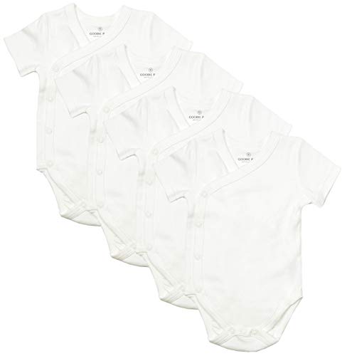Baby Side Snap Bodysuit Set, Short Sleeve Cotton Boy Girl Kimono Onesie, 4 Pack, White - Short Sleeve, 3-6 Months