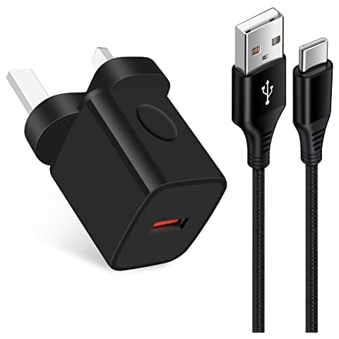 18W USB Charger Plug with USB C Cable for Samsung Galaxy A13/A12/A33/A53/A22/A23/A32/Z Flip 4/Z Flip 3/S21/S20/S10/S9, Quick Charge 3.0 Wall Mains Charger Adapter Fast Charging for Huawei, Google Cover