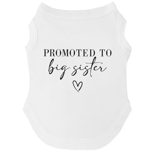 Promoted to Big Sister Boho Dog Tee Shirt | Sleeveless | Pregnancy Announcement | New Baby | Gender Reveal | Photoshoot (White, Medium 692)