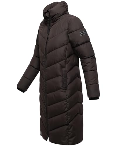 Navahoo Damen Wintermantel Warmer Langer Steppmantel mit Abnehmbarer Kapuze Sahnekatzii XIV Choco Gr. M