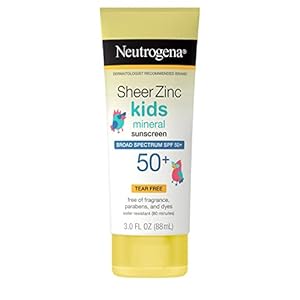 Neutrogena Kids Mineral Sunscreen Sheer Zinc Oxide Lotion, Broad Spectrum SPF 50 with UVA/UVB Protection, Water Resistant for 80 Minutes, Fragrance and Tear Free, 3 FL OZ