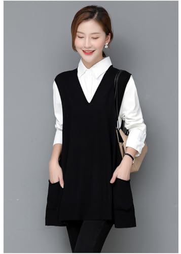 Women's Oversized Sweater Vest Fall V Neck Sleeveless Pullover Sweater Loose Knitted Tunic Tops with Pockets2