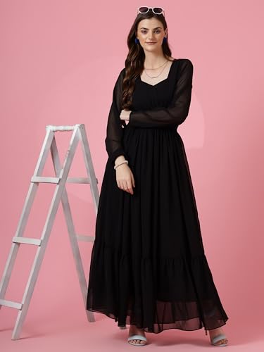 Image of Sheetal Associates Women's Fit and Flare Solid Georgette Regular Sleeves Casual Dress
