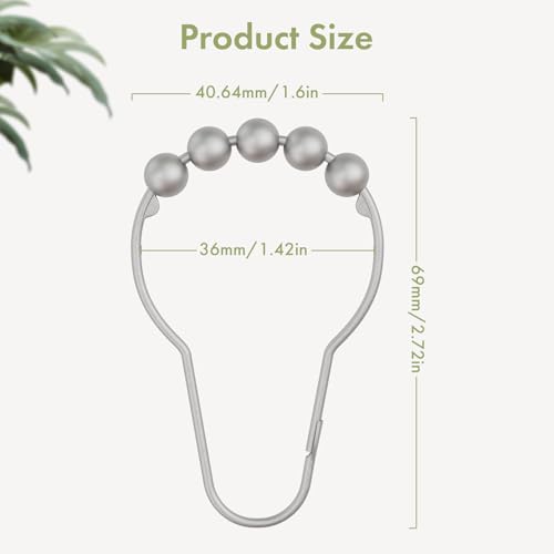 Amazer Shower Curtain Hooks, Decorative Shower Curtain Hooks Rust Proof Stainless Steel Shower Curtain Hooks, Shower Hooks for Shower Curtain Bathroom 12PCS, Space Silver
