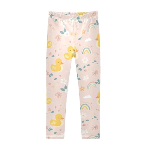 Yellow Duck Flower Rainbow Girls Casual Leggings for Kids Printed Long Pant Bottoms Stretch and Soft