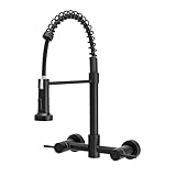 AIMADI Wall Mount Kitchen Faucet,Matte Black Kitchen Sink Faucet with Pull Down Sprayer,8 inch 2 Handle Commercial Faucet for Kitchen Laundry Room Restaurant