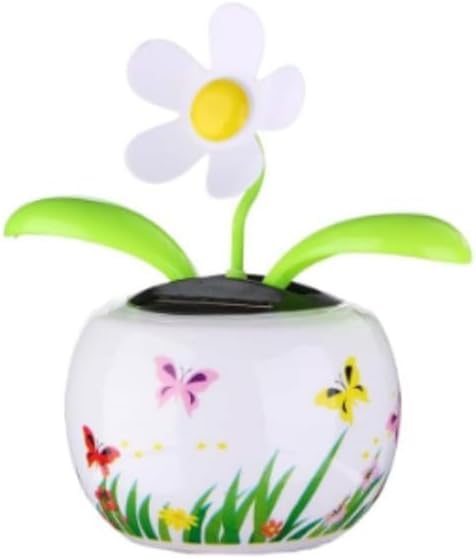 Flor blanca que baila con energía solar blanca en forma colorida, solapa abatible, bailarina animada, decoración de escritorio de oficina para coche, atrapasueños de ventana, decoración de salpicadero