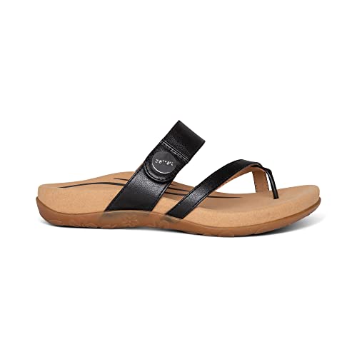 Image of Aetrex Izzy Memory Foam Footbed Faux Leather Adjustable Slide Orthopedic Sandals for Women - Pressure Relief Pain Arch Support Sandals Women's