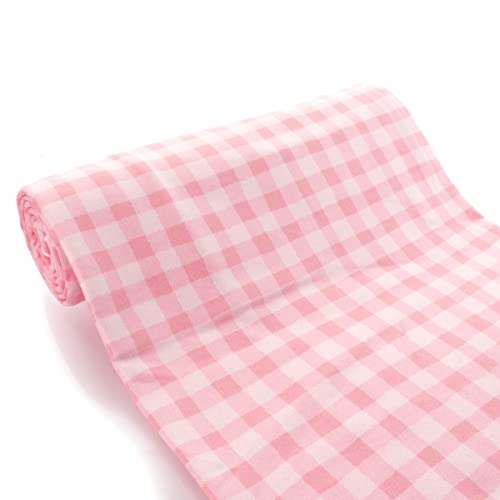 Luxurious Pink Gingham Plaid Double Brushed Polyester Fabric - 4-Way Stretch, Perfect for Baby Clothing and Crafts - 1 Yard Cut
