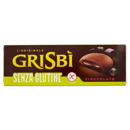 Grisbì Senza Glutine al Cioccolato - Biscotti di Croccante Pasta Frolla al Cacao, Ripieni di Morbida Crema al Cioccolato, Ideali per Colazione, Snack o Merenda, Confezione da 9 Biscotti, 150 gr