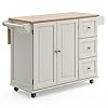 Homestyles Mobile Kitchen Island Cart with Wood Drop Leaf Breakfast Bar, Off White