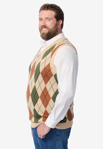 KingSize Men's Big & Tall V-Neck Argyle Sweater Vest - 8XL, Beige Diamond3