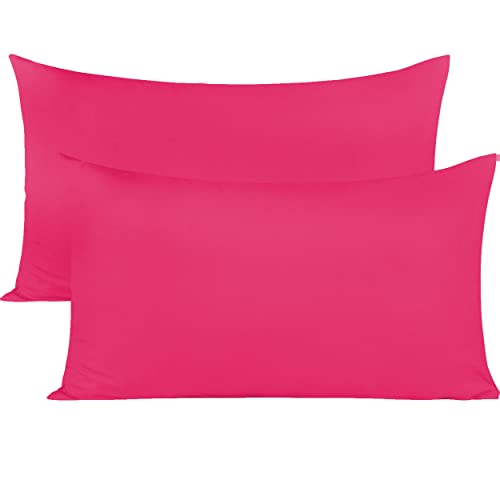 Image of Soft Pillow Covers 19 x 29 Inches - 100% Egyptian Cotton 400 Thread Count Set of 2 Pillow Cover Set Envelope Closure Hotel Quality Pillowcase - Hot Pink