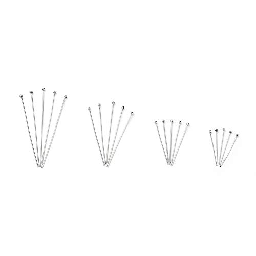 Pandahall 200Pcs 304 Stainless Steel Ball Pins 25mm/30mm/40mm/50mm Jewelry Pins for DIY Jewelry Making