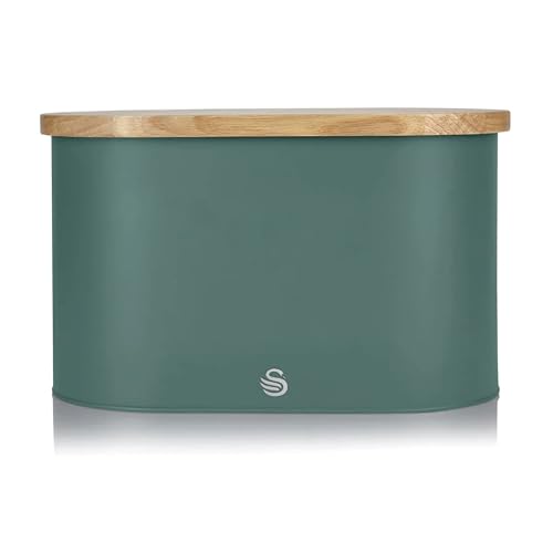 Swan Nordic Cestino, Coperchio per Tagliere in bambù, Portapane in Acciaio al Carbonio Pane Viennese, Design Moderno, Verde, Taglia Unica