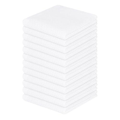 Image of Homaxy 100% Cotton Waffle Weave Kitchen Dish Cloths, Ultra Soft Absorbent Quick Drying Dish Towels, 12 x 12 Inches, 12-Pack, White