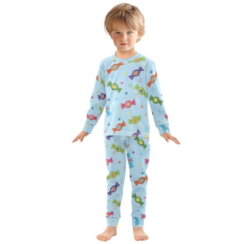 Pajama Sets Long Sleeve Candy Pattern with Stars Soft Comfy Sleepwear 2 Piece PJS 3-8T2