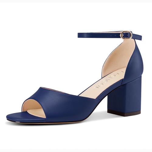 Aachcol Womens Low Chunky Block Heel Sandals Peep Open Toe Ankle Strap Wedding Dress Shoes 2.4 Inches Heels
