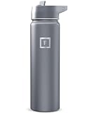 IRON °FLASK Camping & Hiking Hydration Flask with Straw, Wide Mouth Insulated Stainless Steel Sports Water Bottle - Graphite 24 oz - Straw (1 Lid)