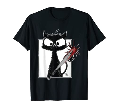 Horror Halloween Party Regalo Sangue Splatter Coltello Gatto Nero Maglietta