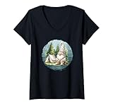 Photo Gallery donna retro camper vintage themed camping gnome for nature lover maglietta con collo a v Photo Gallery donna retro camper vintage themed camping gnome for nature lover maglietta con collo a v