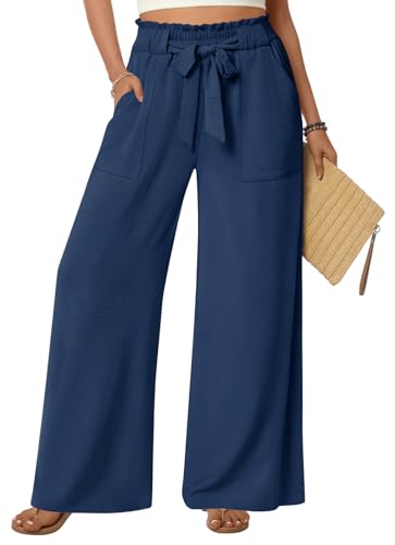 Anyhold High-Waisted Wide-Leg Palazzo Pants (Navy)