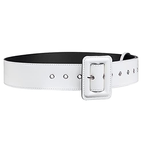 Samtree Retro Wide Patent Leather Belt For Women, Square Buckle Grommet Cinch High Waist Belt For Dress, White #TOP3