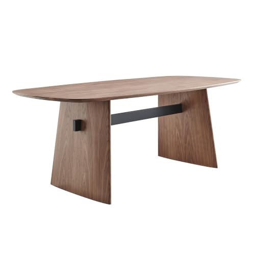 Image of Euro Style Folke 79 Inch Walnut Dining Table for 8 with Black Steel Crossbar