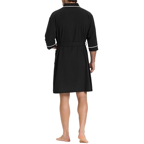 SIORO Men's Waffle Knit Robe for Summer, Short Lightweight Bathrobe with Pockets and Kimono, 3/4 Sleeves Loungewear for Spa3