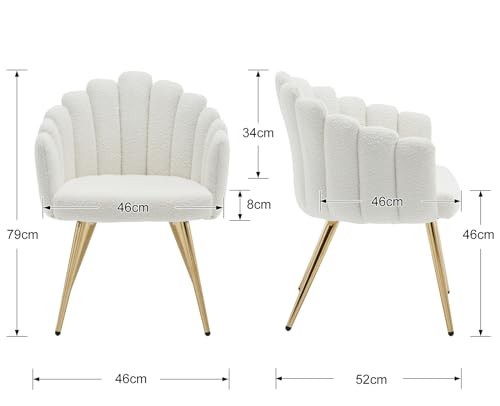 Miniatura 2 de Ya-Home Butaca De Salón Nordic Con Apoyabrazos, Sillones De Dormitorio Individual Moderna De Lana Suave, Con Patas Doradas Silla Tocador Maquillaje Para Hogar Salón,Blanco