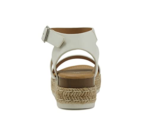Image of Soda BRYCE-2 Kids /Children /Girls Open Toe Two Bands Espadrille Jute Platform Wedge Casual Fashion Flatform Sandals with Buckle Ankle Strap